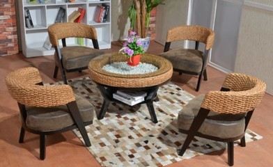廠家批發(fā)住宅家具藤編桌椅組合客廳休閑真藤椅茶幾五件套簡(jiǎn)約